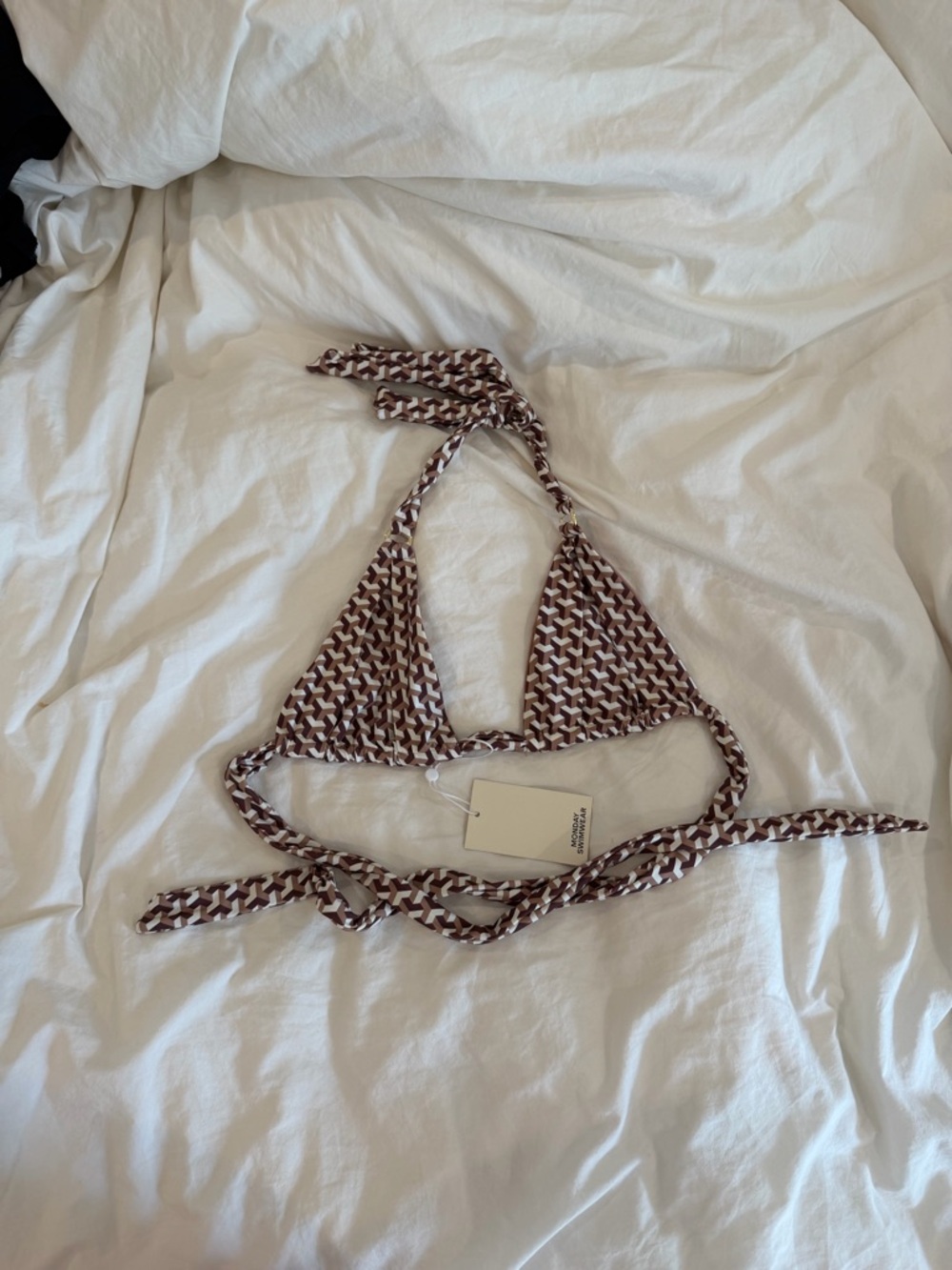 Monday Swimwear Brown & White Pattern Triangle Bikini Top